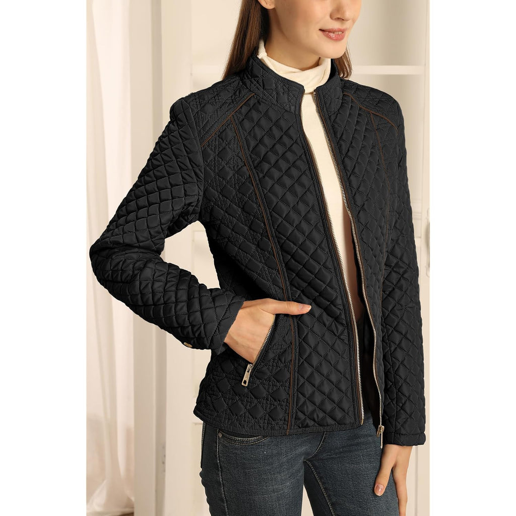 Bellivera Women'S Fleece-Lined Diamond Quilted Puffer Jacket Winter Coat | Stand Collar Casual Padded Outerwear With Soft Thermal Lining, Zipper Front, And Classic Stitched Surface