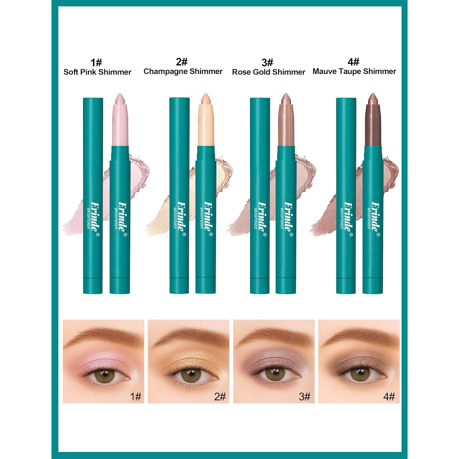 Erinde 4 Colors Eyeshadow Stick, Eye Brightener Stick, Shimmer Creamy Eye Shadow Makeup, Long Lasting Waterproof Glitter Highlighter Eye Liner Pencil Set