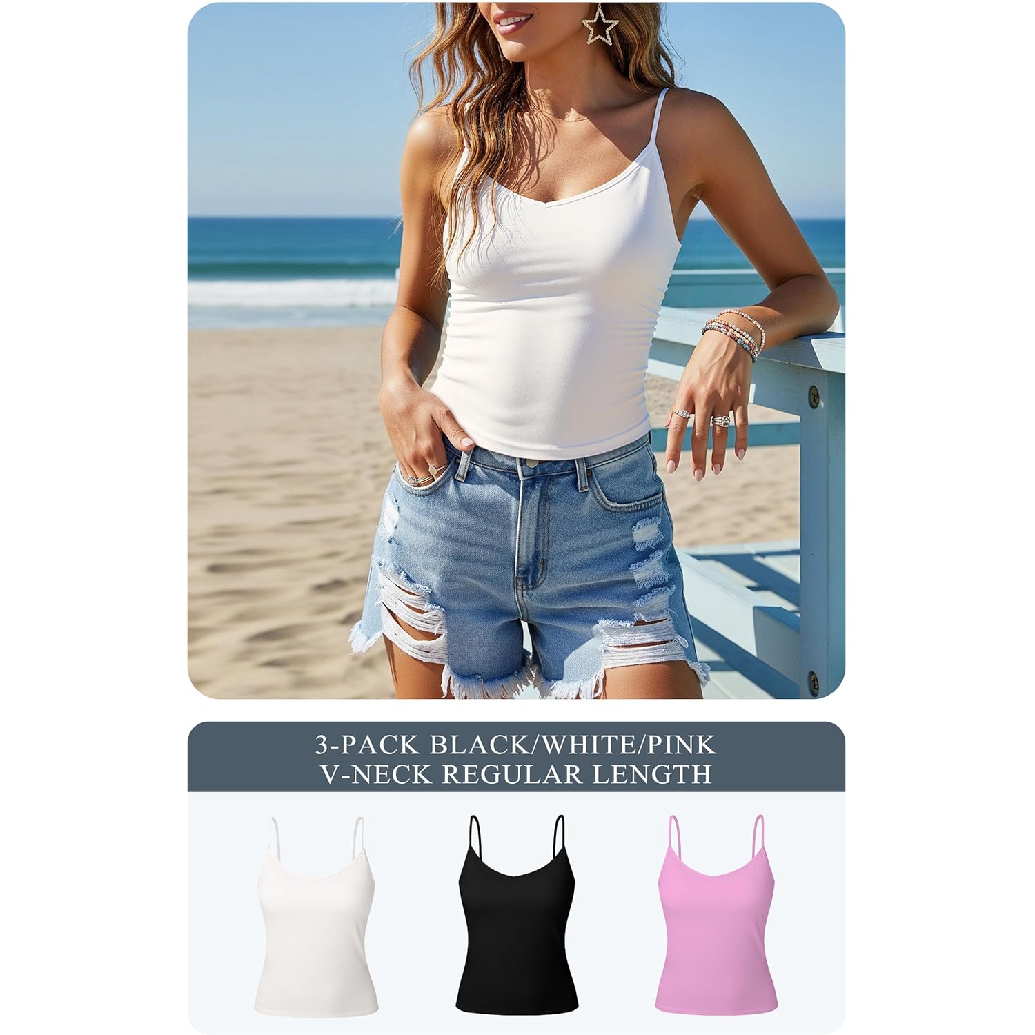 Multi-Pack Womens Camisole Soft Knit Casual Fitted Sleeveless Tank Top
