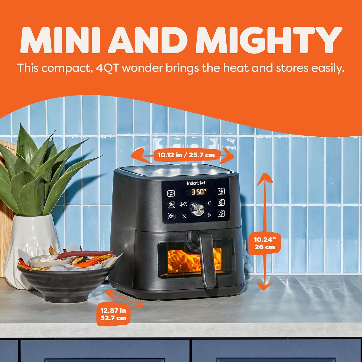 Instant Pot 4Qt Vortex 6-In-1 Mini Air Fryer, Custom Program Options, Air Fry, Broil, Roast, Dehydrate, Bake, Reheat, Black, 4 Quarts