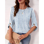 Womens 3/4 Sleeve Crew Neck Tops Business Casual Basic Blouses Trendy Flowy Tees