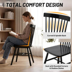 Windsor Dining Chairs, Farmhouse Wooden Dining Room Chairs, Solid Wood Kitchen Chairs With Spindle Back Set Of 4, Black