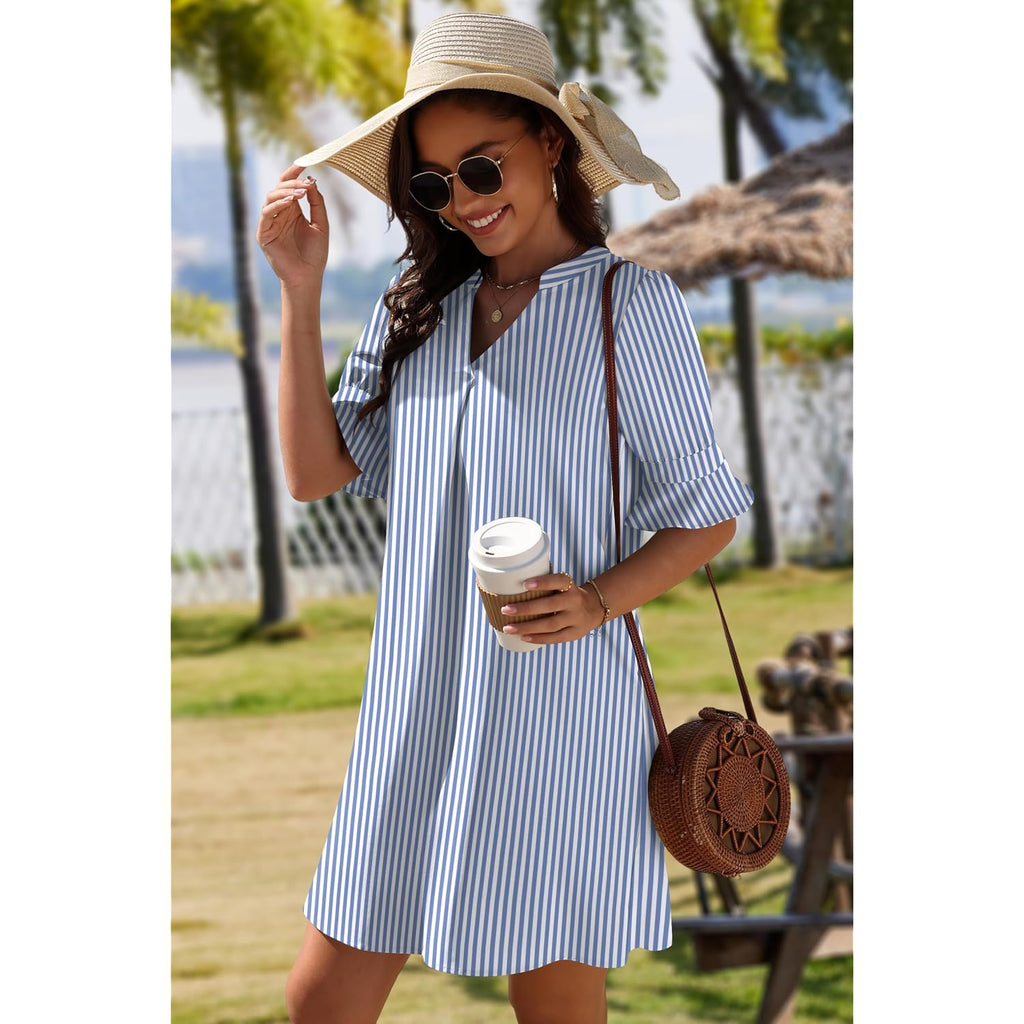 Zeagoo Summer Dresses For Women 2026 V Neck Ruffle Sleeve Loose Shift Dress Hawaiian Sundress Beach Vacation Clothes