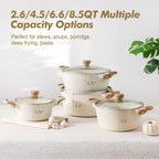 Sensarte Ceramic Nonstick Stock Pot With Lid, 2.6/4.5/6.6/8.5/11 Qt Soup Pot Casserole Pot, Non-Toxic Healthy Pasta Pot, Large Cooking Pot Stew Pot, Induction Compatible, Pfoa Pfas Ptfe Free, White