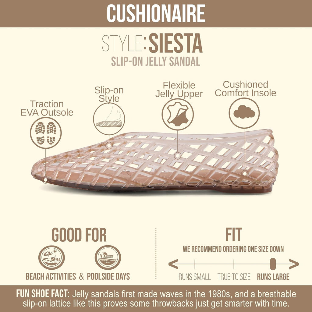 Cushionaire Siesta Modern Lattice Ballet Flats For Women, Comfortable Slip On Pointed Toe Womens Jelly Shoes