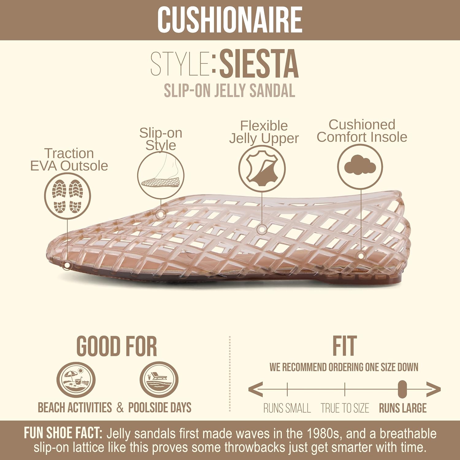 Cushionaire Siesta Modern Lattice Ballet Flats For Women, Comfortable Slip On Pointed Toe Womens Jelly Shoes