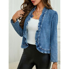 Women'S Ruffled Denim Jackets Long Sleeve Open Front Jean Cropped Top Coat 2026 Trendy Jean Jackets