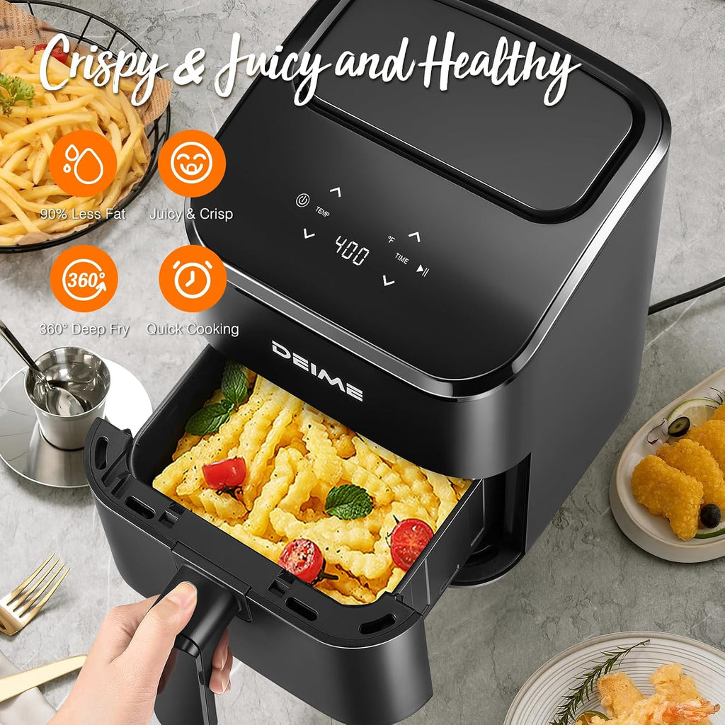 Deime Air Fryer, Small Digital 3 Qt Airfryer Space Saving Compact, Bake, Reheat, Roasts For Quick Easy Meals, Mini Compact & Quiet, Nonstick & Dishwasher Safe Basket (Black)