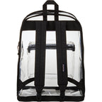 Jansport Clear Pack – 25.5L Transparent Backpack, Large Main Compartment, Side Water Bottle Pocket, Front Zippered Pocket, Mesh Bottom Panel, Clear
