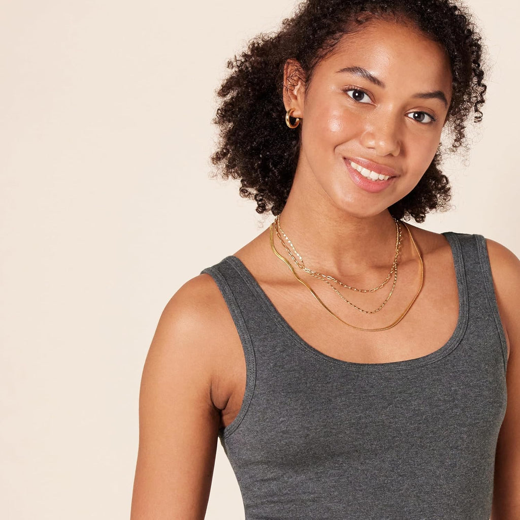 Amazon Essentials Women's Slim-Fit Scoop Neck Tank Top, Pack of 2, Charcoal Heather, Large