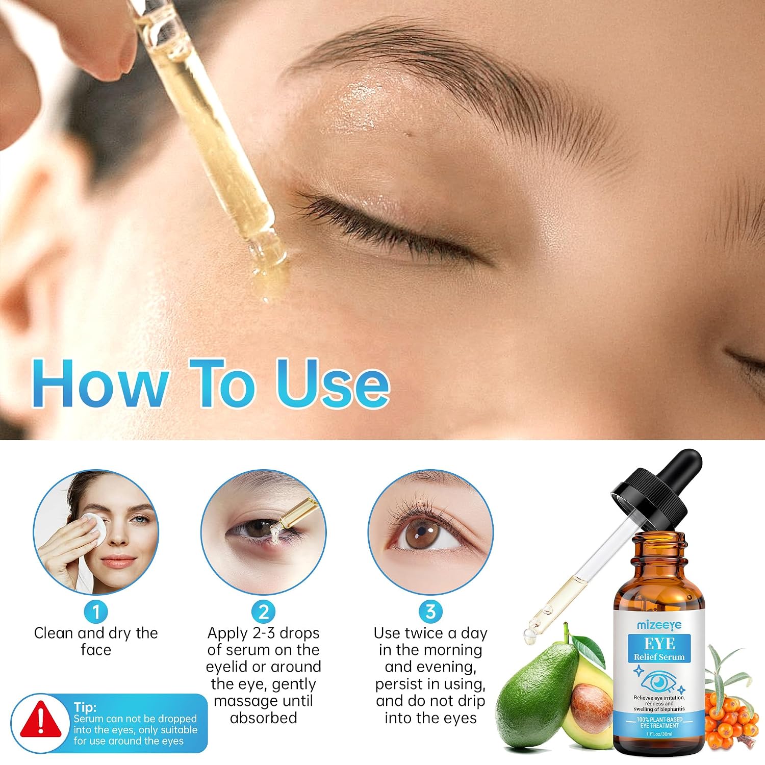 Eye Serum For Chalazion & Blepharitis, 30Ml Chalazion Remover For Eyelid, Blepharitis Eyelid Serum With Avocado Oil, Sea Buckthorn Oil & Caffeine, Relieve Puffiness And Eye Fatigue