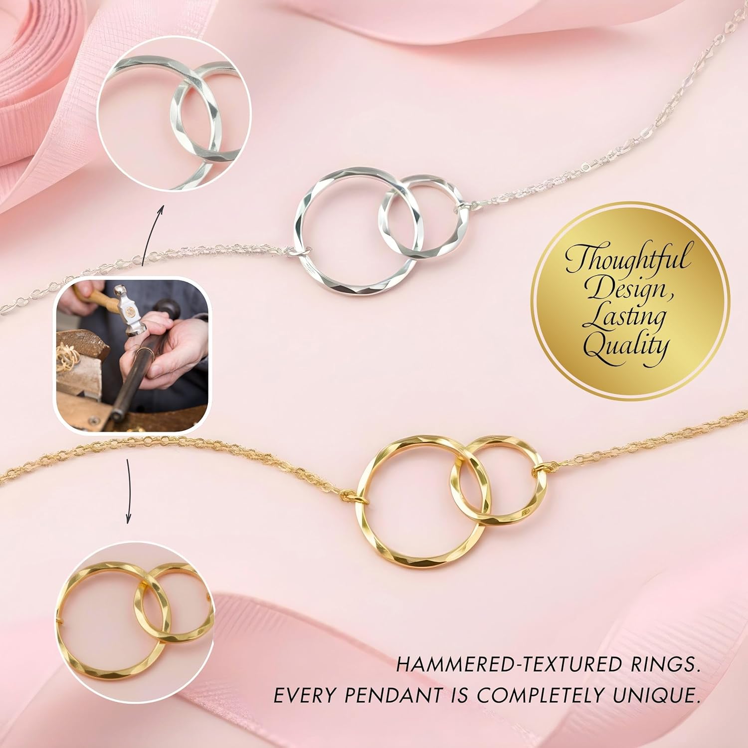 HOPE LOVE SHINE Mother Daughter Necklace With Message Card, Premium Jewelry Gift