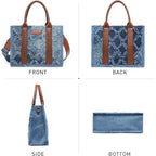 Denim Tote Bag For Women Top Handle Satchel Purse Boho Shoulder Handbags With Wristlet