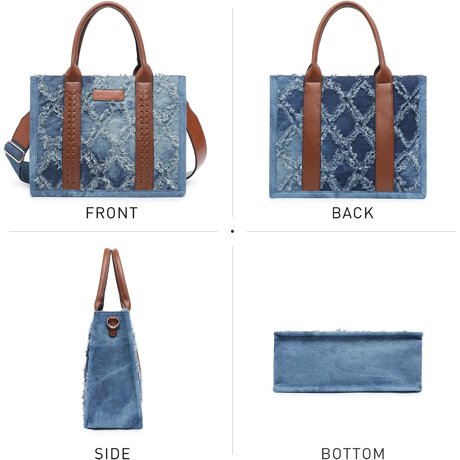 Denim Tote Bag For Women Top Handle Satchel Purse Boho Shoulder Handbags With Wristlet