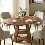43.3In-59In Extendable Round Dining Table For 4-8,Modern Kitchen Oval Dining Table With Removable Leaves Space Saving,Wood Base With Storage Shelf For Kitchen Living Room (Walnut)