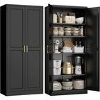71" Kitchen Pantry Cabinet, Pantry Storage Cabinet With Doors And 4 Shelves, Metal Storage Cabinets For Kitchens, Living Room, Dinning Room, Assembly Required, Black