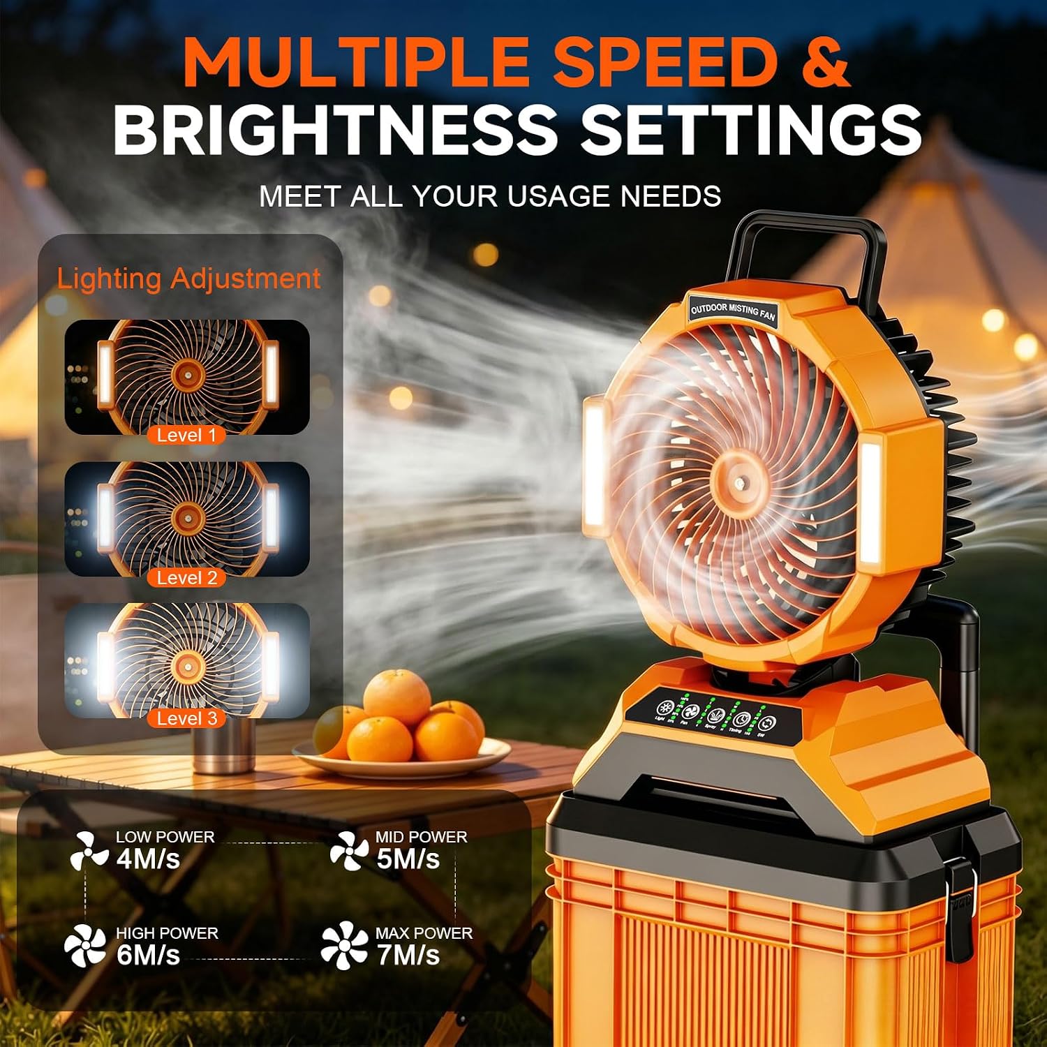 15L Bucket Portable Misting Fan, 30000Mah Rechargeable Battery Powered Oscillating Cooling Fan, 4 Strong Winds, Brushless Motor Outdoor Fans For Fishing, Travel, Garden, Golf, Tent