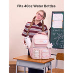 Lovevook School Backpack For Girls, Cute Bookbag For Teen 8-16, Diy Friendly 15.6" Laptop Backpack For Middle High College Student Back To School, Bag With Water Bottle Pocket For Travel, Pink