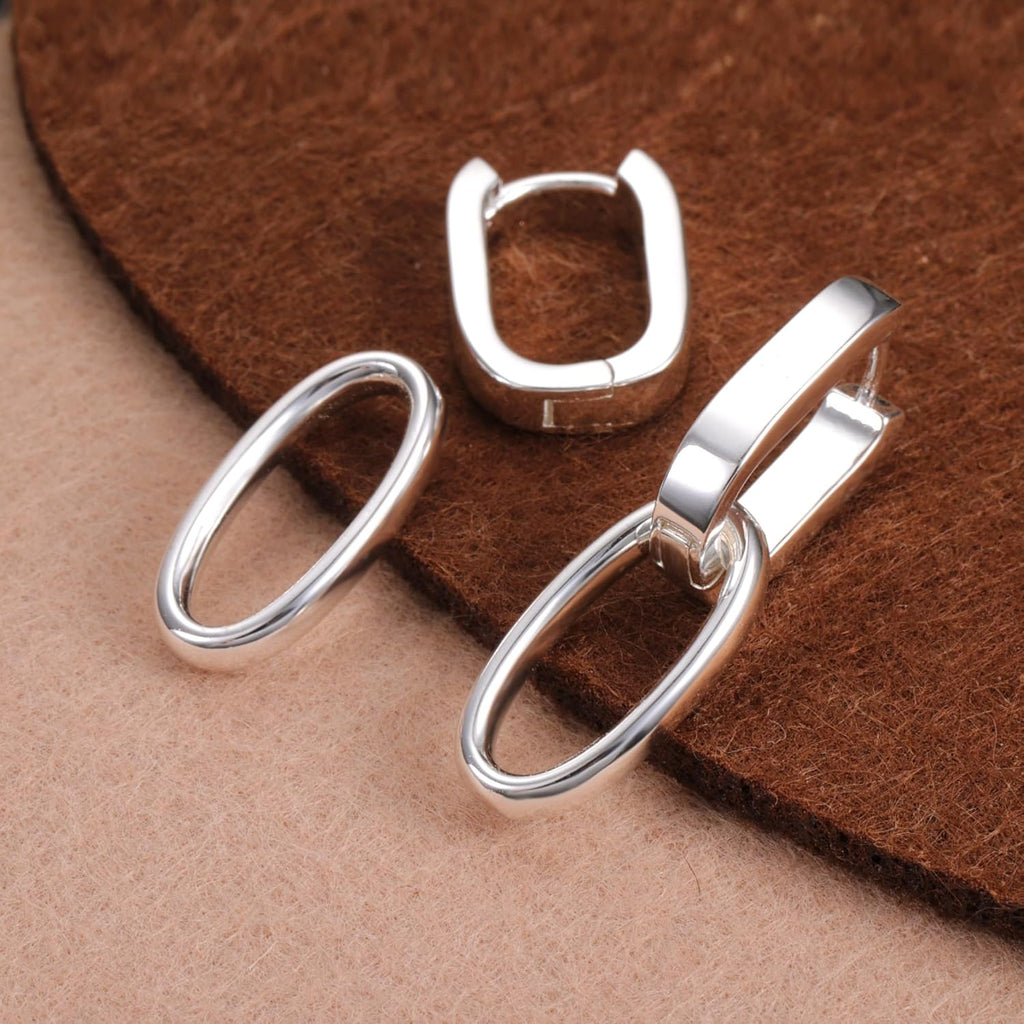 14K Gold Plated 925 Sterling Silver Dangle Earrings For Women Drop Earrings Small Sterling Silver Earrings Square Huggie Paperclip Dangly Hoop Silver Hoops Earrings Jewelry