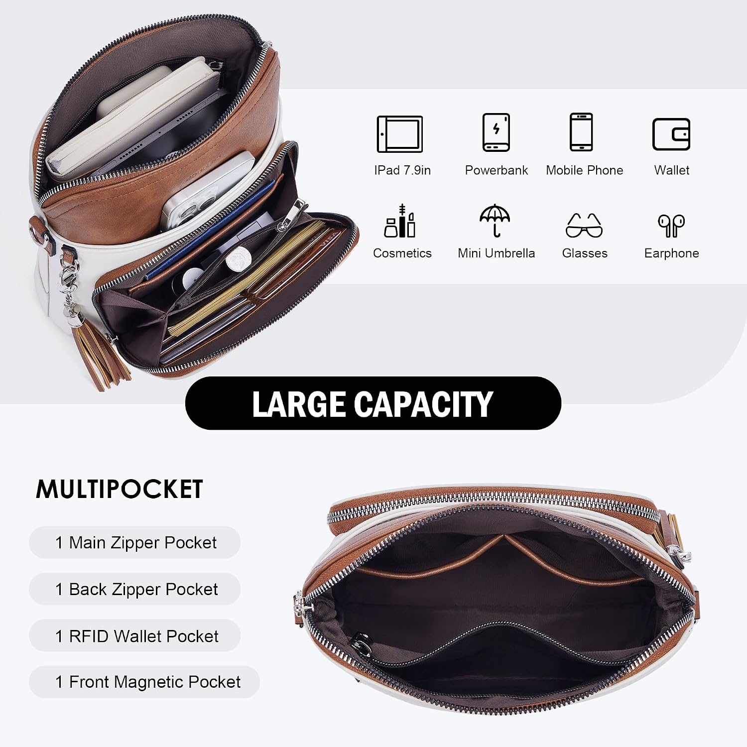Roulens Crossbody Purse For Women Vegan Leather Medium Crossbody Wallet Bag For Travel Women Shoulder Handbags With Tassel