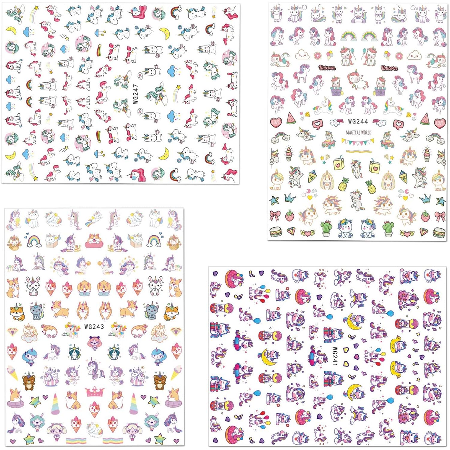 Konsait Nail Stickers Decals (1200 Designs), Self Adhesive 3D Nail Art Stickers Rainbow Diamond Nail Tips Decorations Manicure Decor for Kids Girls Birthday Party Favor Nail Salon Gift