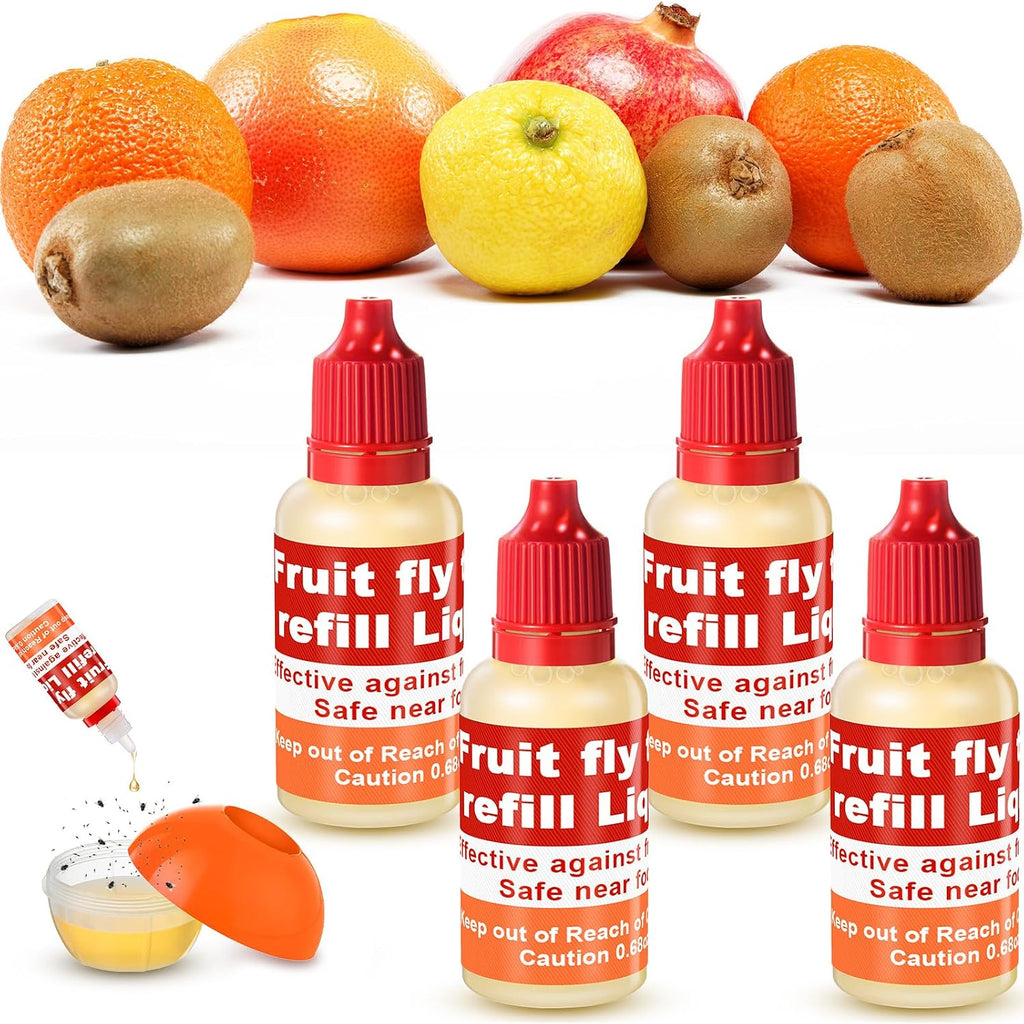 Qualirey 4 Pack Fruit Fly Trap Refill Liquid, 0.68Oz/ Bottle Liquid Fruit Fly Traps For Indoors Non Toxic Safe Near Food, Effective Lure Refill For Indoor And Kitchen Use, Red