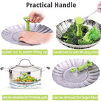 Consevisen Vegetable Steamer Basket for Cooking Food, Stainless Steel Veggie Steam Basket for Pot, Folding Expandable Steaming Insert with Extendable Handle Fits Various Size Pot, 5.1" to 9"