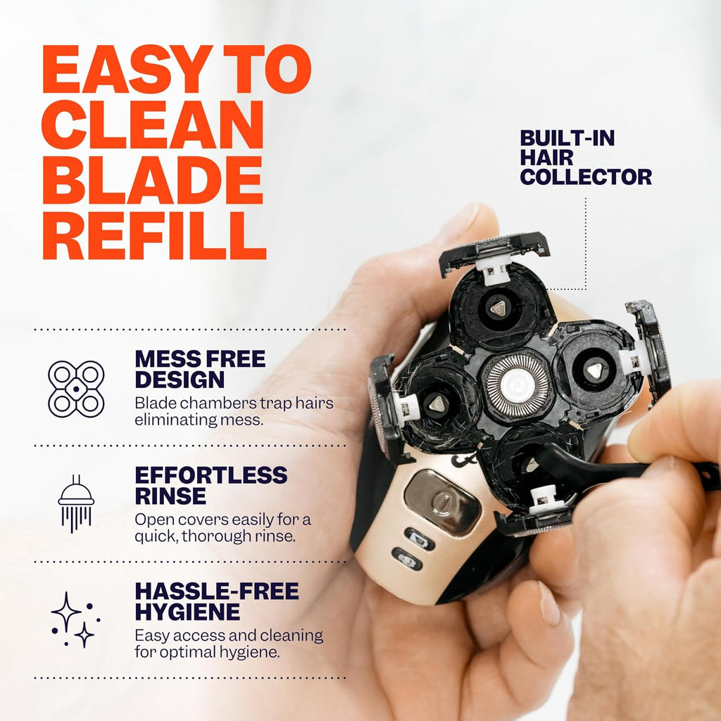 Freebird FlexSeries Official Blade Refill for Men, 5-Blade Stainless Steel Replacement Head, ScalpSafe Hypoallergenic Design, Nickel Free, Fits Freebird FlexSeries Men's Cordless Electric Head Shaver
