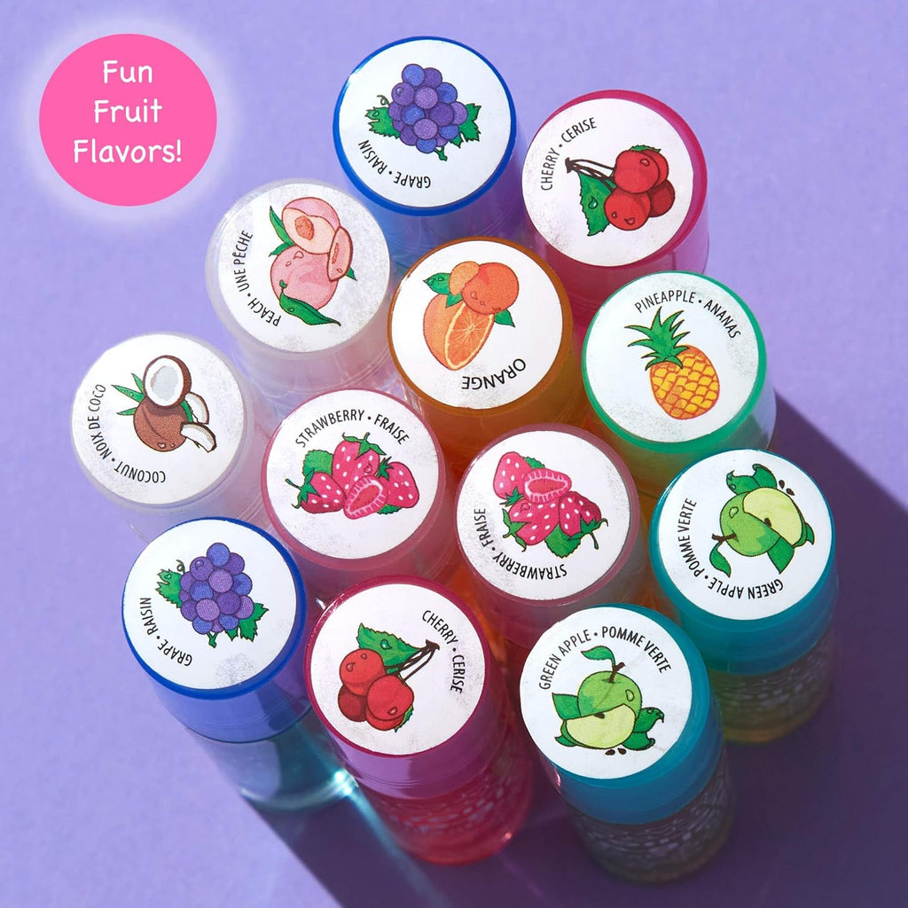 Expressions girl 12pc Roll-On Lip Gloss Set with Carrying Case – Fruity Non-Toxic Glossy Lip Makeup for Kids & Teens | Kid-Friendly Party & Best Friends Gift Set for Girls – So Fun