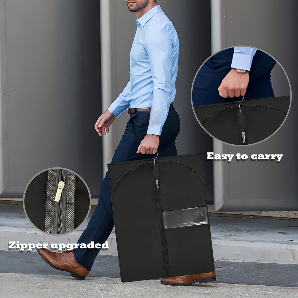 Dress Bags For Gowns Long, 60'' Garment Bags For Hanging Clothes, Suit Bag Cover For Storage And Travel (Black)