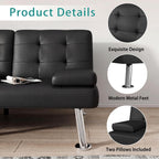 Flamaker Futon Sofa Bed Modern Folding Futon Set Convertible Recliner Lounge For Living Room With 2 Cup Holders, Removable Armrests (Pu Leather, Black)