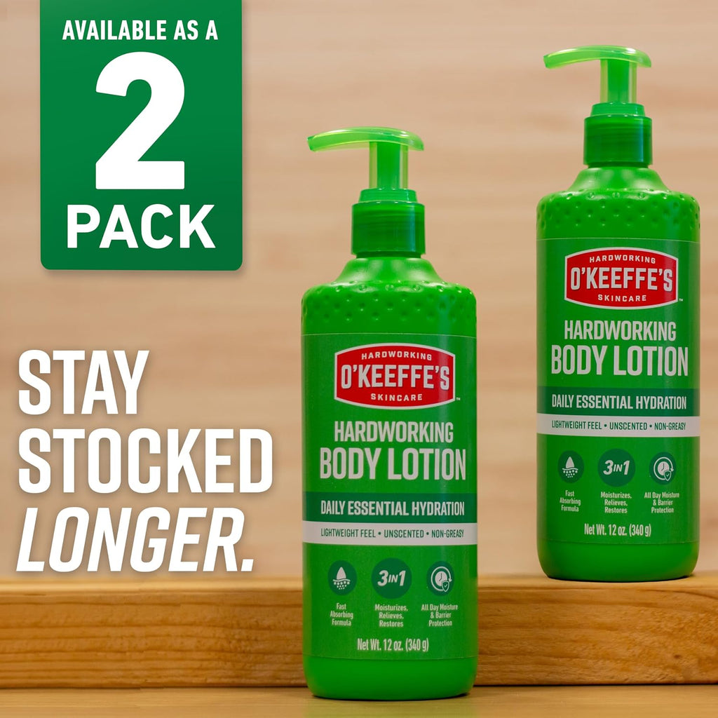 O’Keeffe’S Hardworking Body Lotion, Deep Hydration For Extremely Dry & Cracked Skin, 12 Oz Pump (1 Pack), Fragrance-Free & Hypoallergenic, Non-Greasy Fast-Absorbing Formula