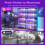 Aodk Glass Display Cabinet With Glass Doors, Rgb Light Display Case, 4-Tier Storage Cabinet Display Shelf For Showcase, Black Curio Cabinet For Collectibles
