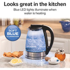 Hamilton Beach 1 Liter Electric Tea Kettle, Water Boiler & Heater | Fast Boiling 1500 Watts | Bpa Free | Cordless Serving | Auto-Shutoff & Boil-Dry Protection | Blue Led | Clear Glass