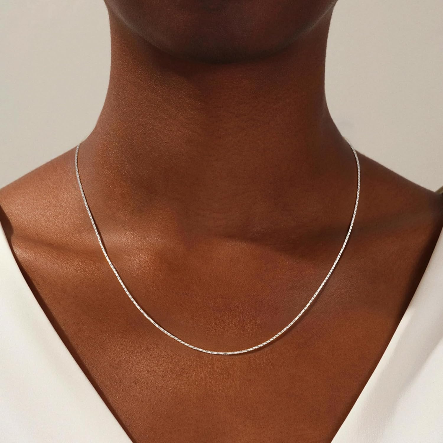 S925 Sterling Silver Box Chain Necklace for Women - 0.8mm Sterling Silver Box Chain Necklace Thick Sturdy Colourfast Chain Necklaces Jewelery for Women 16/18/20/22/24 Inch