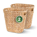 Iegrow 2 Pack Wicker Trash Can, Wicker Waste Basket For Bathroom, Woven Water Hyacinth Wicker Boho Garbage Can Built-In Handles For Bedroom, Office, Decor Home, Kitchen, Living Room (Oval)