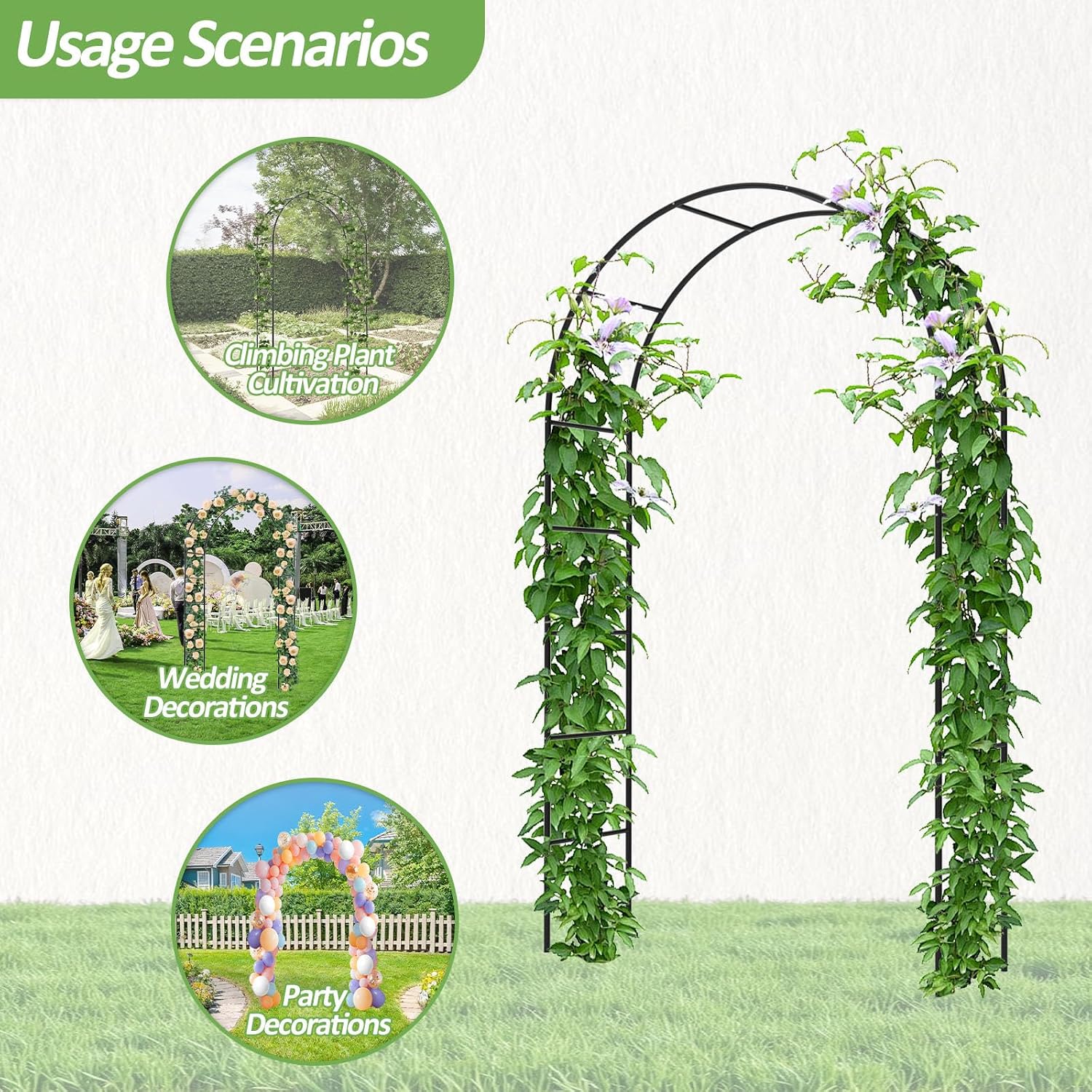 Garden Arch Trellis For Climbing Plants Outdoor - Height: 94.5", Length: 55", Sturdy Metal Garden Arbor With Rust-Proof Coating, Garden Arch For Wedding Decorations And Balloon Arch Stand