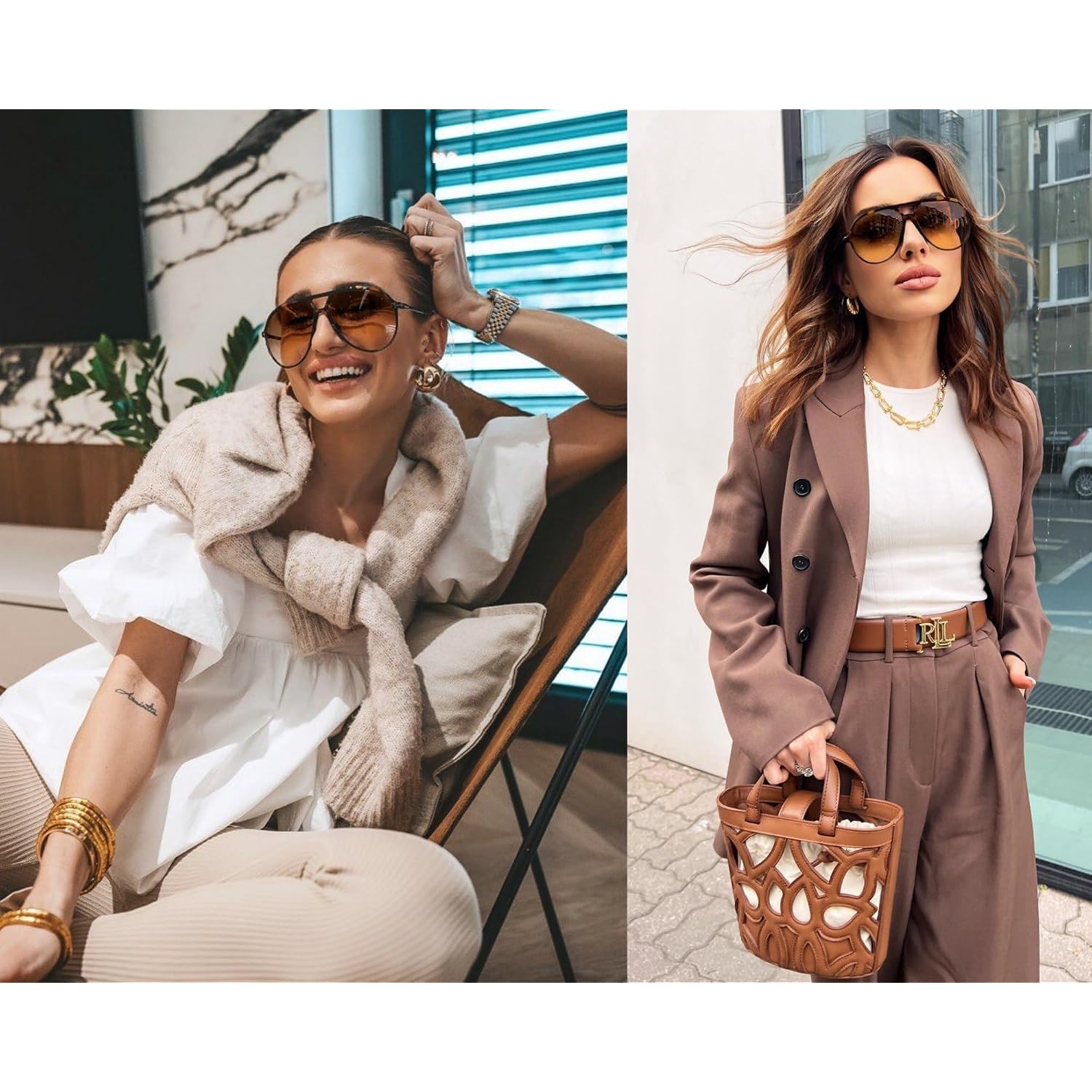 Guvivi Retro Aviator Sunglasses For Women Men Oversized Classic 70S Vintage Trendy Tangle Free Square Aviators Sun Glasses