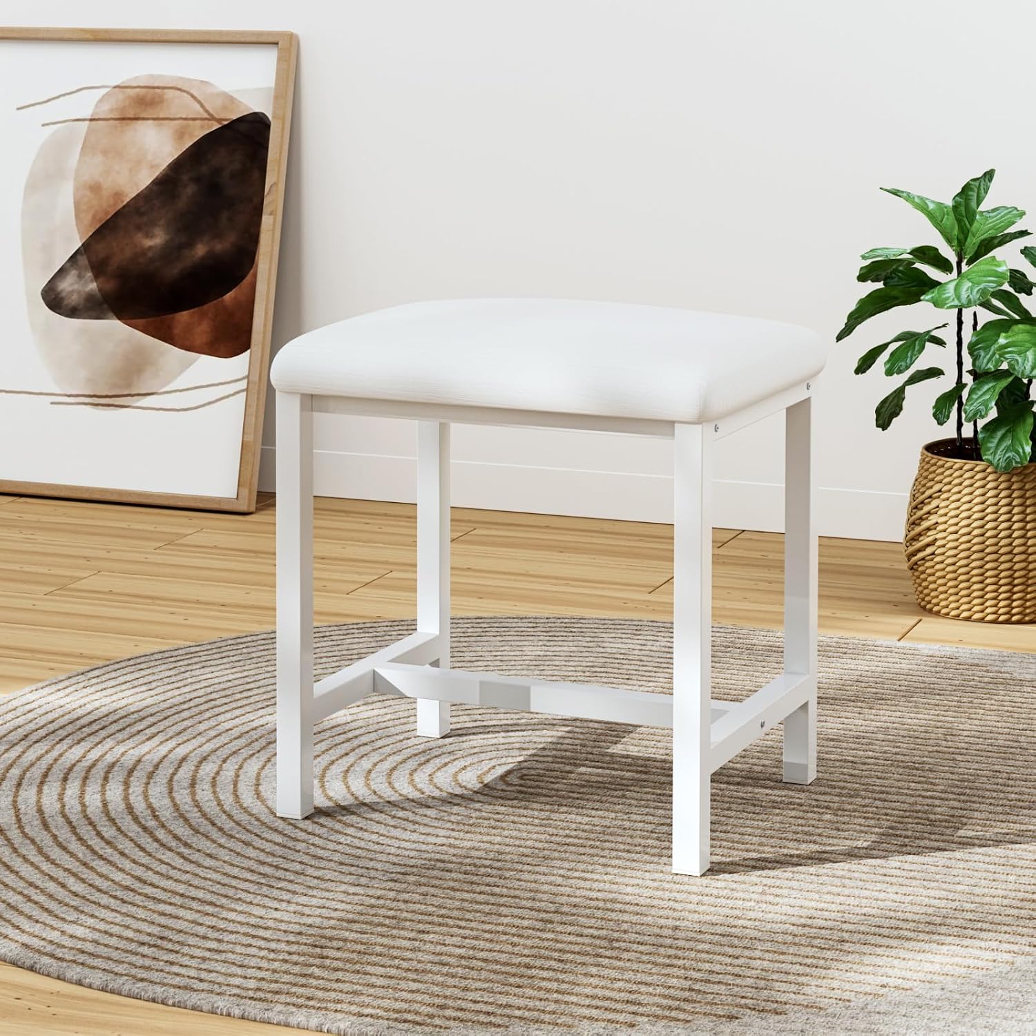 Small Vanity Stool, Cute Vanity Stools With Cushion, White Makeup Vanity Chair For Small Spaces, Living Room, Bedroom, Bathroom, Entryway, Ottoman Foot Rest For Couch Sillas Modern