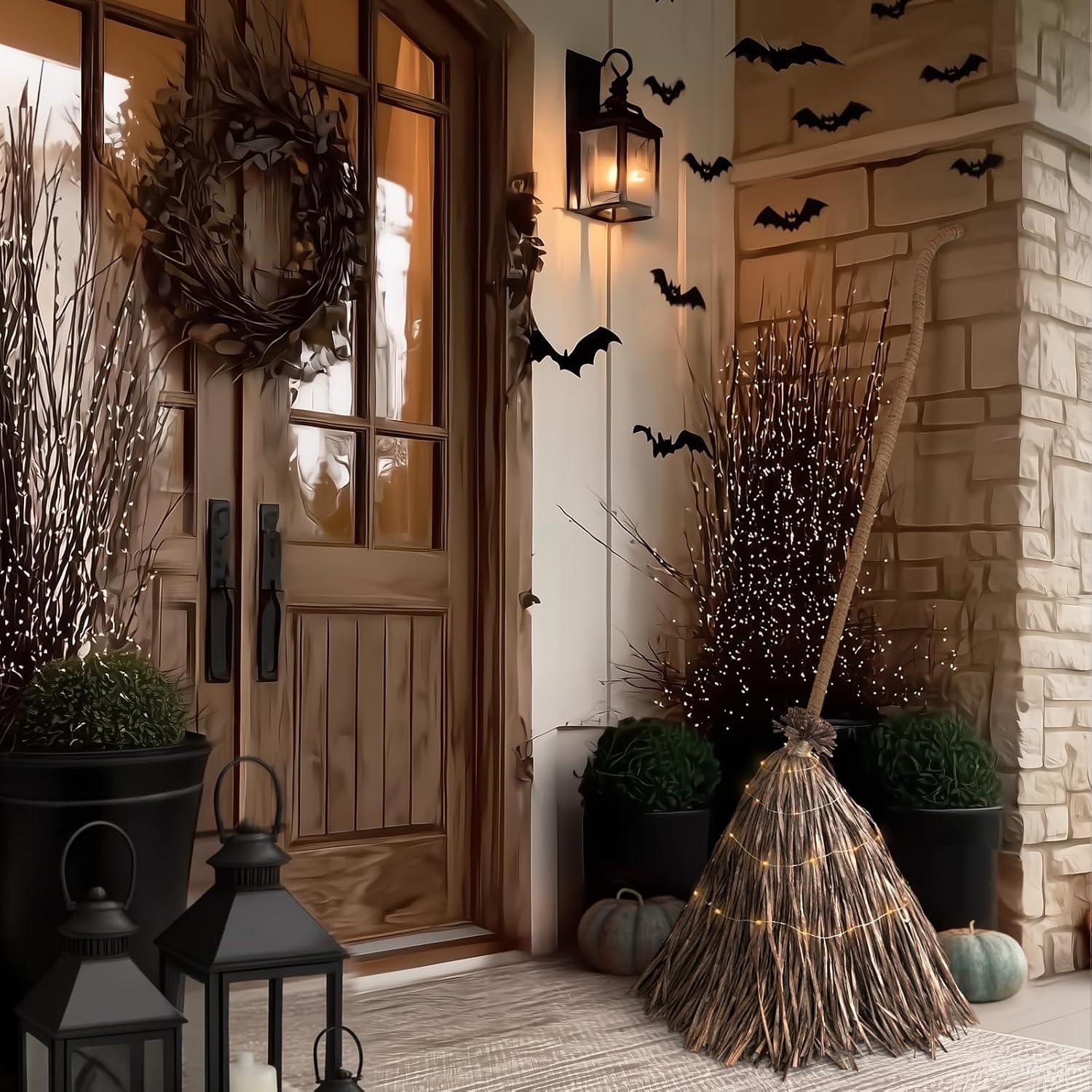 Halloween Decorations - 5.5 Ft Giant Light-Up Witches Broom | Rustic Farmhouse Decoration, Fall Decor For Home, Indoor Outdoor Decoration, For Front Door Porch