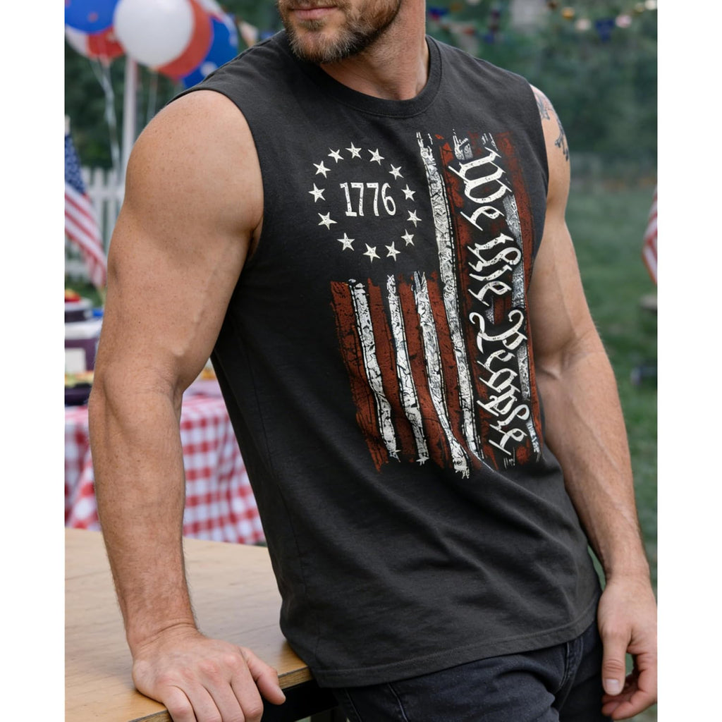 4th of July Shirts Mens Muscle Tank Top 1776 Sleeveless Graphic Gym Workout American Flag Shirt