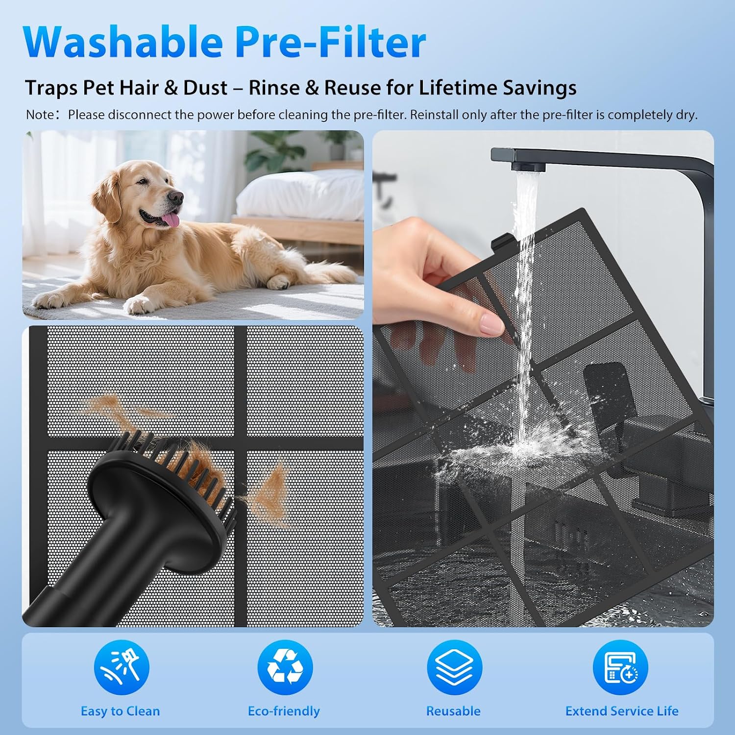 Freaire Air Purifiers For Home Large Room Up To 2600 Ft², Hepa Air Purifier With Washable Filter & Real-Time Pm2.5 Display, Turbo Mode & 20 Db Sleep Mode, Air Cleaner For Pet Hair Odors Smoke, Hap605