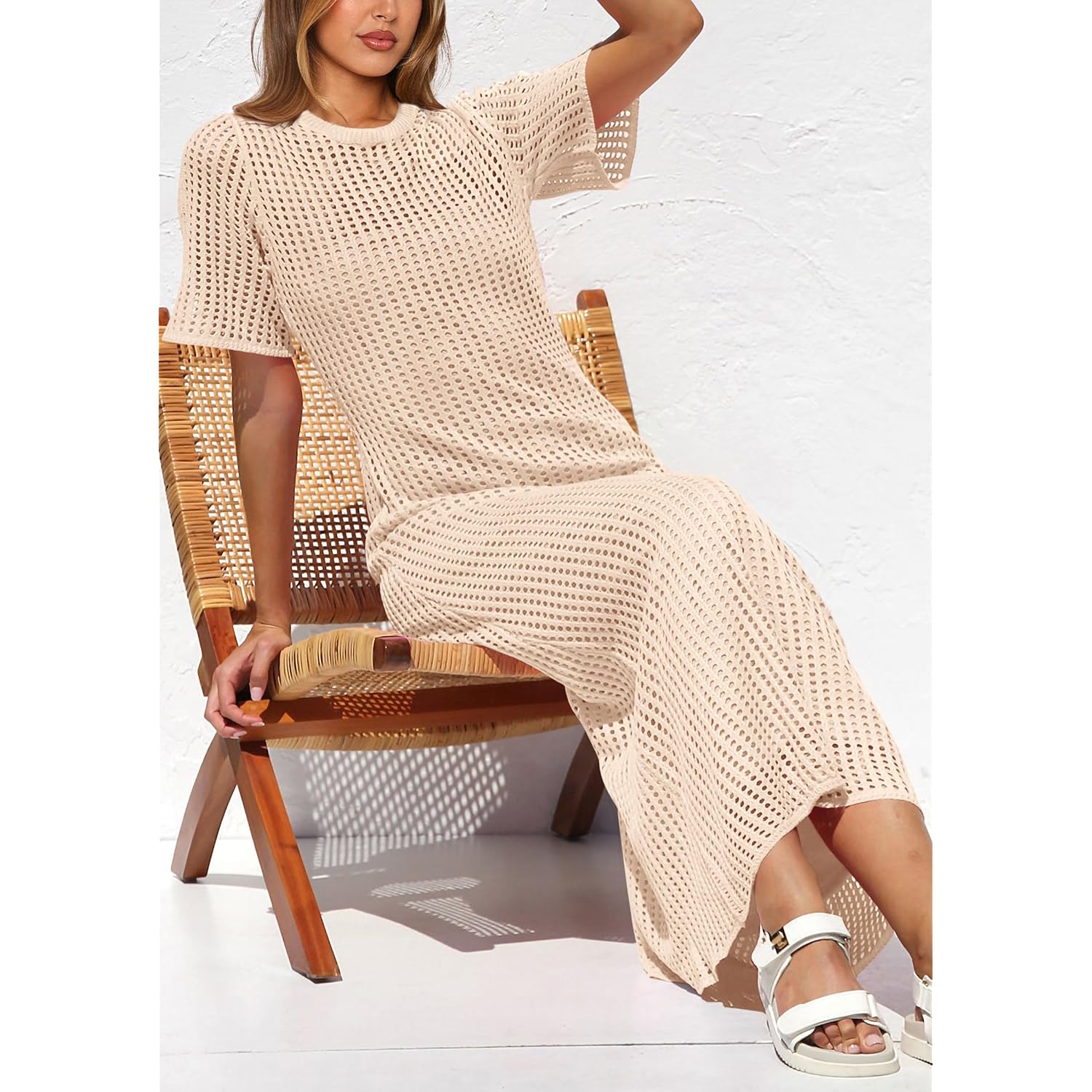 Prettygarden Womens Eyelet Cover Up Dress 2026 Summer Vacation Resort Maxi Dresses Beach Short Sleeve Hollow Out Sundress