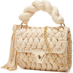Chunky Yarn Knit Crochet Tote Purse Crossbody Bags For Women - Handwoven Evening Clutch Flap Shoulder Bag