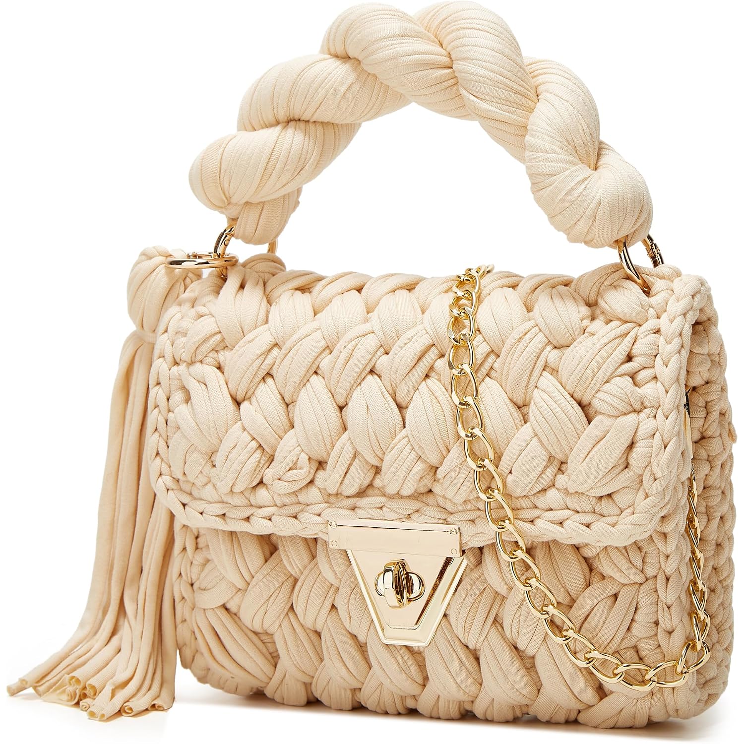 Chunky Yarn Knit Crochet Tote Purse Crossbody Bags For Women - Handwoven Evening Clutch Flap Shoulder Bag