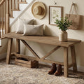 Wnutrees 43" Farmhouse Solid Wood Bench, Narrow Long Seat, Natural | Entryway Seat For End Of Bed, Living Room, Dining Area, Hallway