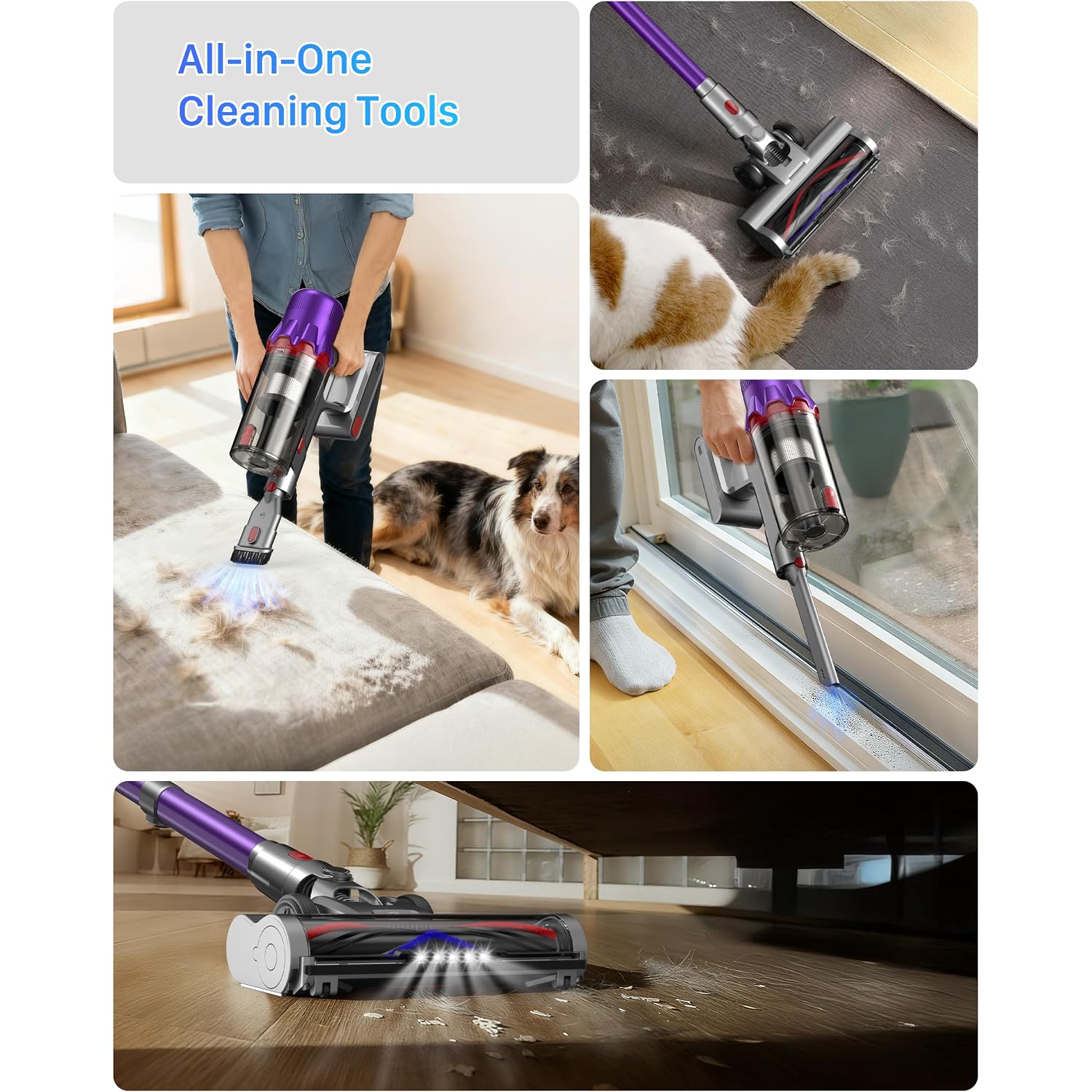 Cordless Vacuum Cleaner For Home - Powerful Stick Vacuum With Hepa Filter, 55-Min Runtime, Led Light, Anti-Tangle Brush, Detachable Battery,Lightweight Vacuum For Pet Hair,Carpets & Hard Floors