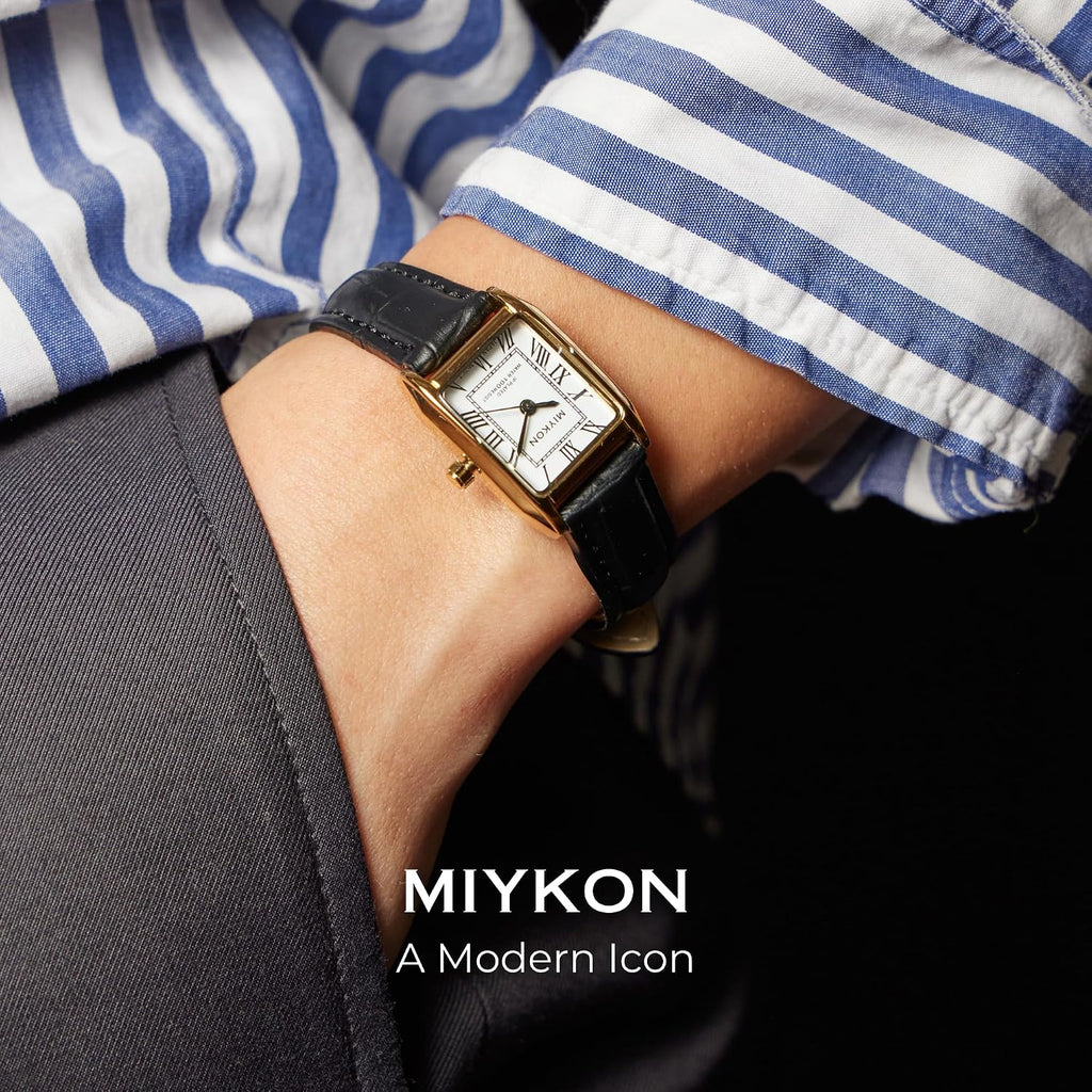 Miykon Dainty Vintage Tank Square Dress Watches For Women – Genuine Leather Band, Second Hand, Japanese Quartz, Water Resistant