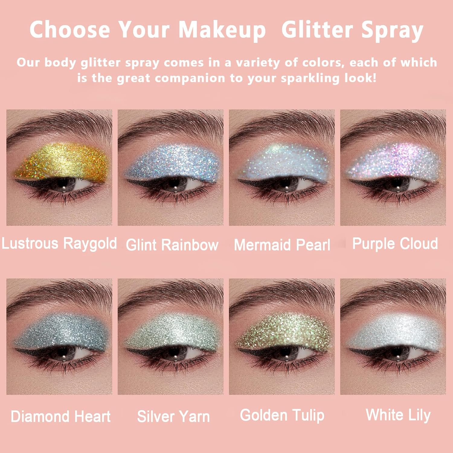 Boko Body Glitter Spray, Holographic Silver Glitter Spray for Body Face Hair Nail Clothes, Hair Glitter Body Shimmer Powder for Highlighter Makeup Festival Party Concert Rave Accessories