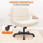 Orange Factory Criss Cross Chair Wheels Wide Cross Legged Office Desk Vanity Chair Comfy Fabric Armless Adjustable Swivel for Home Computer Task (Beige Wheel, Fabric)